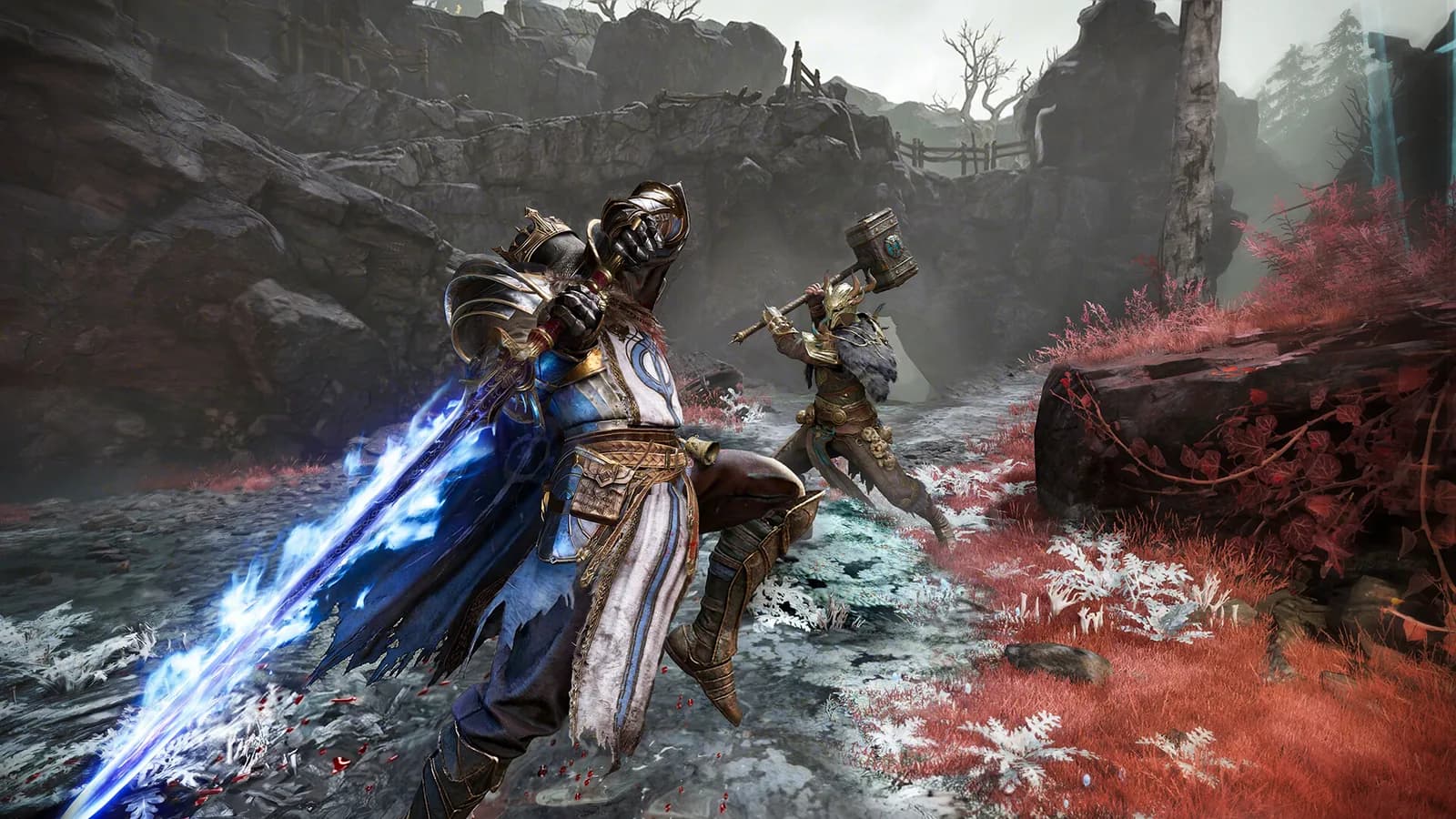 Official Mistfall Hunter screenshot of a hunter using a glowing blue weapon in combat